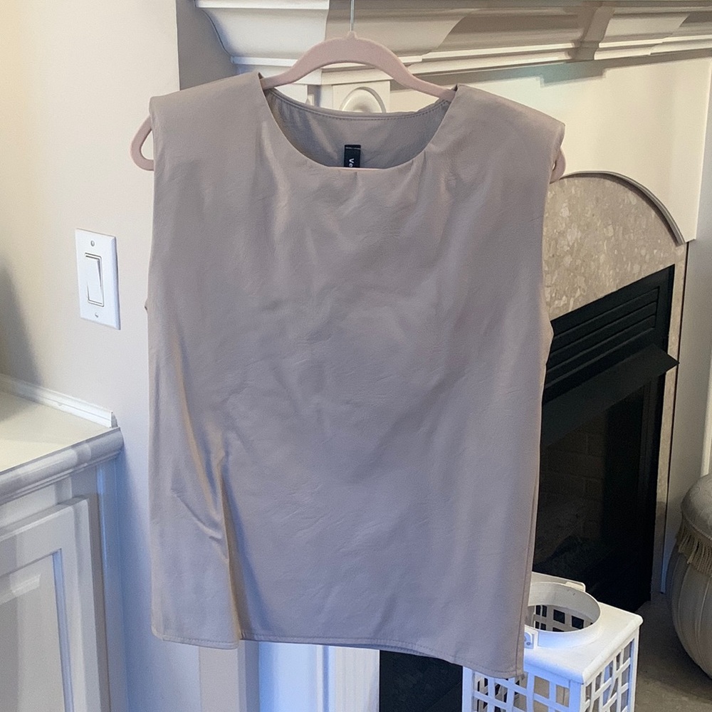Faux Leather Padded Shoulder Nude Tank